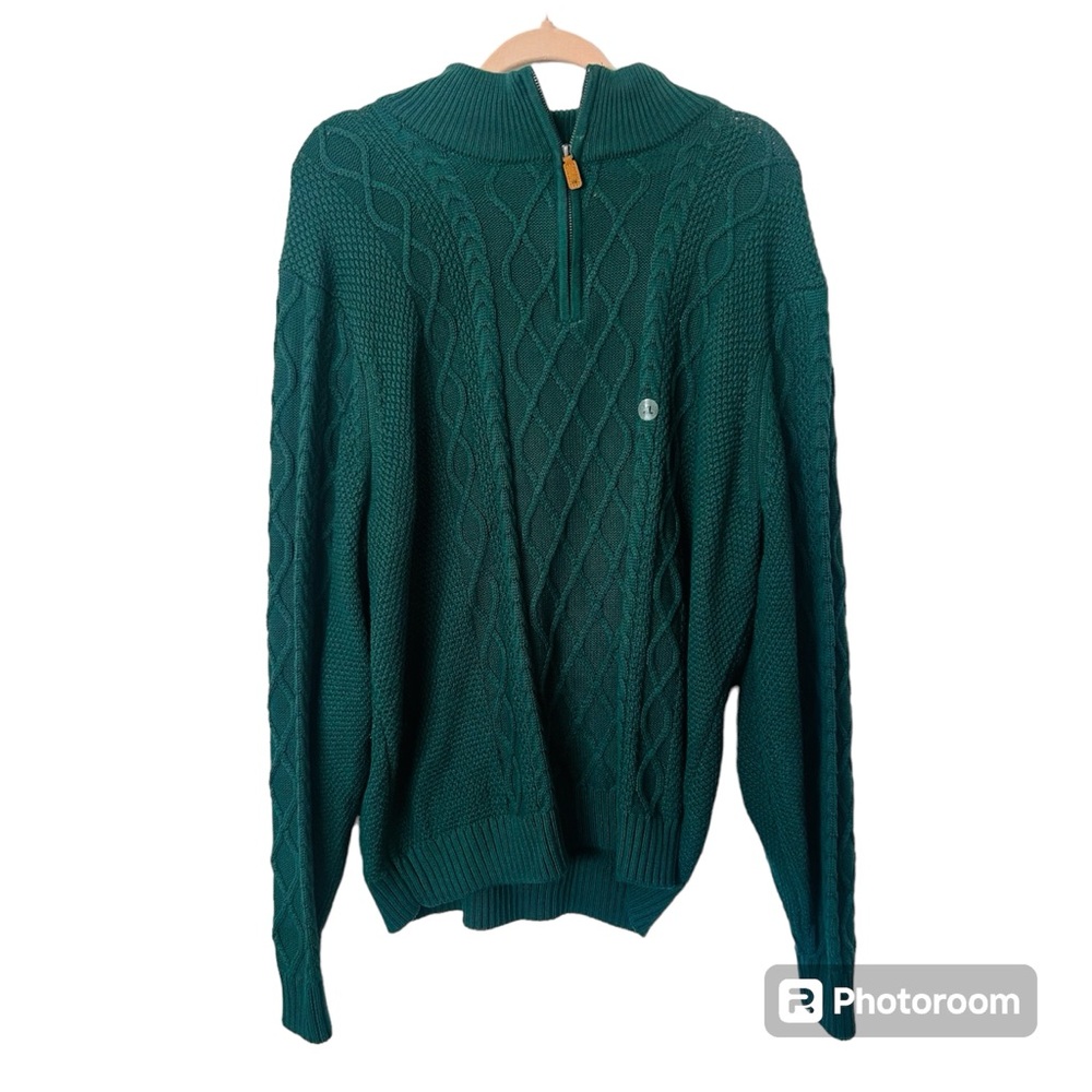 NWT Forest Green Woven Braided Warm Sweater Pull Over Henley Plus XL Unisex